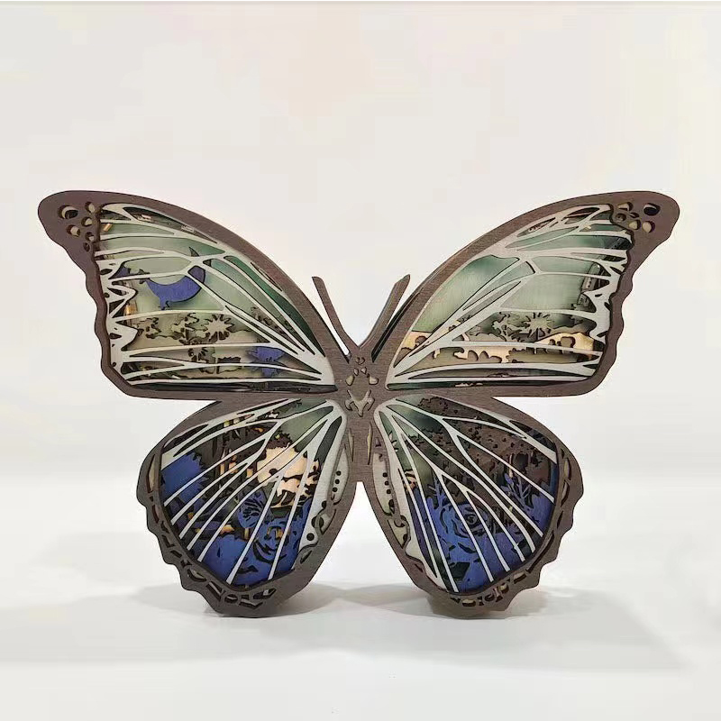 Ornamentos de borboleta de madeira 3D