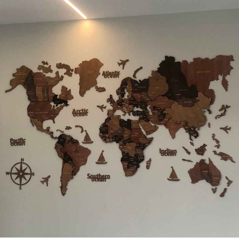 Mapa mundial de madeira 3D